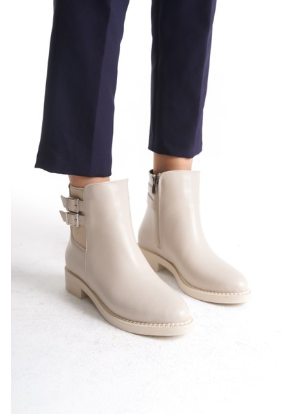 Alçak Taban Yandan Lastik ve Fermuarlı Çift Toka Detaylı Kadın Bot Bootie modelleri