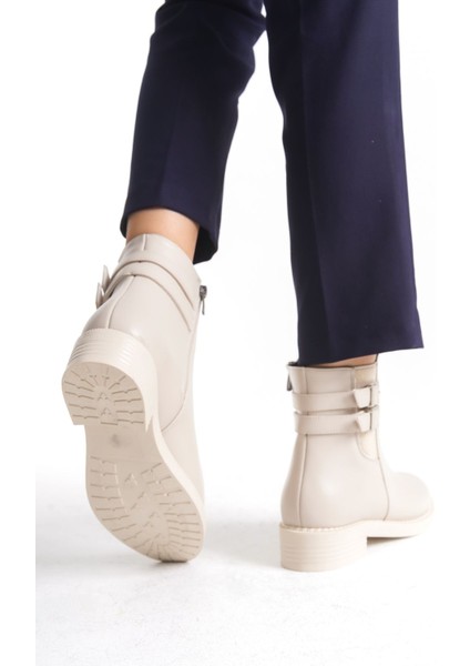 Alçak Taban Yandan Lastik ve Fermuarlı Çift Toka Detaylı Kadın Bot Bootie fırsatları