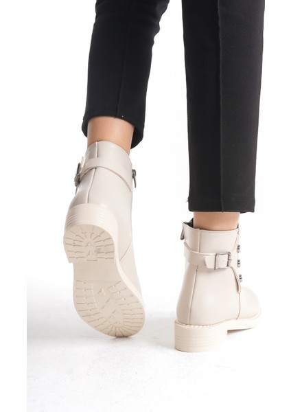 Alçak Taban Fermuarlı Düğme ve Toka Detaylı Kadın Bot Bootie fırsatları