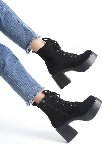 Yandan Fermuarlı Bağcıklı Yüksek Kalın Topuklu Kadın Uzun Bot fiyatları