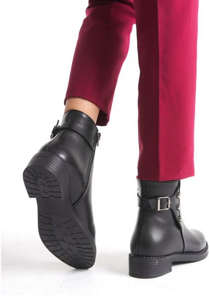 Alçak Taban Fermuarlı Düğme ve Toka Detaylı Kadın Bot Bootie fırsatları