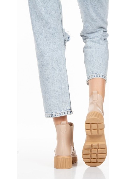 Çift Taraf Nut Lastikli Deri Görünümlü Günlük Düz Kadın Kısa Bot Bootie modelleri