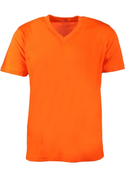 V Yaka Kısa Kollu Turuncu T-Shirt