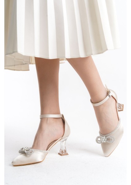 Bilekten Tokalı Saten Fiyonk Şeritli Şeffaf Yüksek Topuklu Kadın Abiye Ayakkabı modelleri