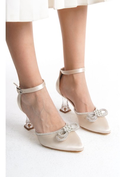 Bilekten Tokalı Saten Fiyonk Şeritli Şeffaf Yüksek Topuklu Kadın Abiye Ayakkabı fırsatları