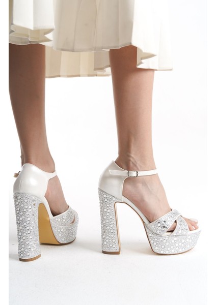 Özel Taş Kaplamalı Cilt Yüksek Kadın Düğün Nikah Nişan Orta Kalın Topuklu Abiye Ayakkabı fırsatları