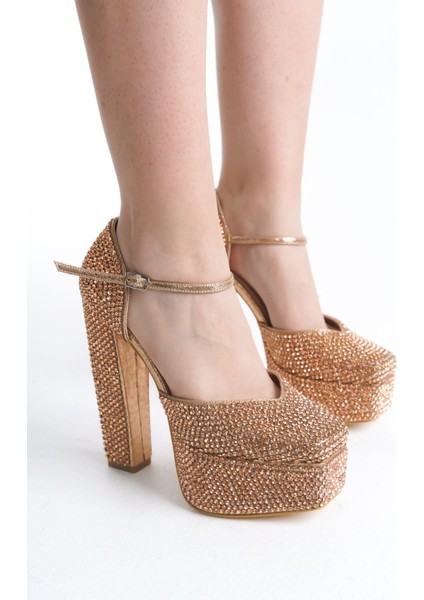 Özel Taş Kaplamalı Platform Yüksek Topuk Kadın Düğün Nikah Nişan Orta Kalın Topuklu Abiye Ayakkabı fiyatları