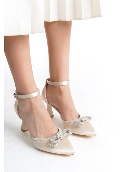 Bilekten Tokalı Saten Fiyonk Şeritli Yüksek Topuklu Kadın Abiye Ayakkabı fiyatları