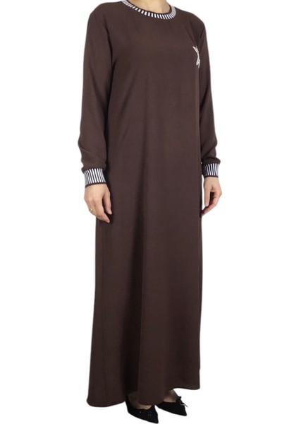 Kadın Yaka ve Kolağzı Şeritli Ribanalı Ayrobin Elbise