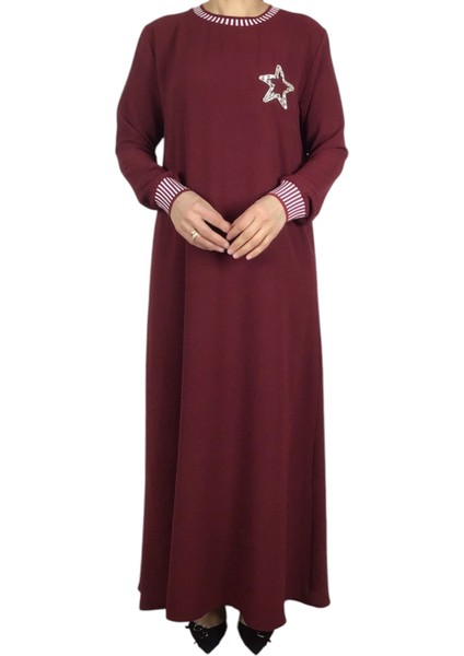 Kadın Yaka ve Kolağzı Şeritli Ribanalı Ayrobin Elbise