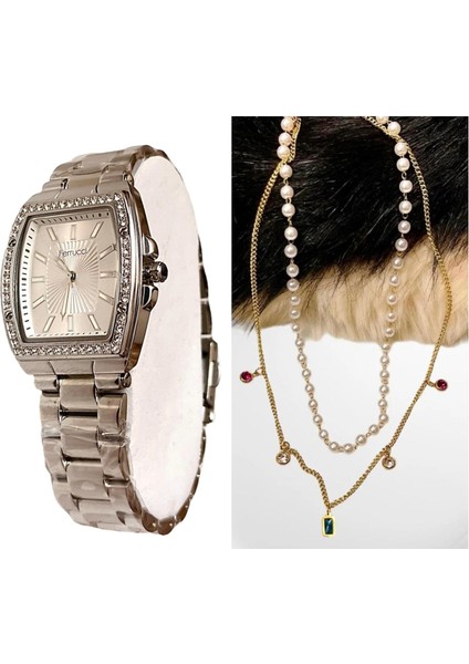 Kare Kadran Çelik Kadın Kol Saati Çelik Kolye Hediye Set fiyatları