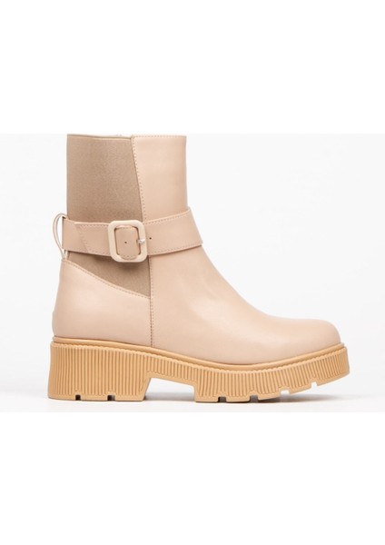 Nut Toka Detaylı Fermuarlı Arkası Streç Deri Görünümlü Günlük Kadın Bot Bootie fırsatları