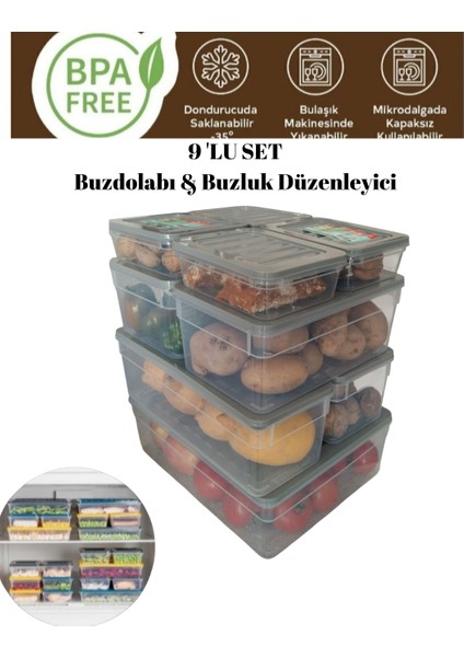 Saklama Kabı 9 parça 3 boy saklama kabı buzdolabı buzluk düzenleyici kahvaltılık