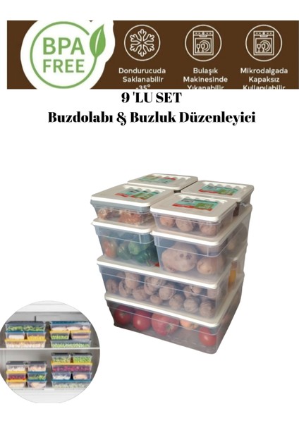Saklama Kabı 9 parça 3 boy saklama kabı buzdolabı buzluk düzenleyici kahvaltılık