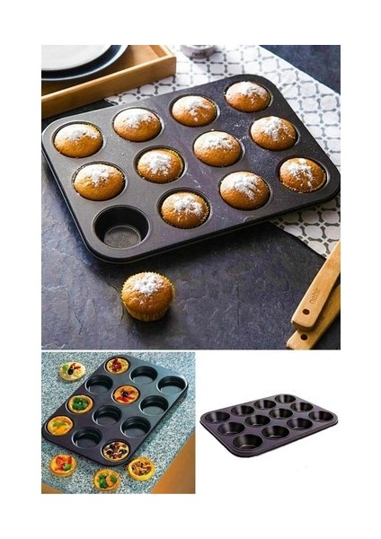 Oz cm ax 12 Bölmeli Metal Yapışmaz Muffin Kek Kalıbı