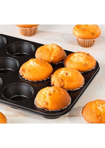 12 Bölmeli Metal Yapışmaz Muffin Kek Kalıbı fırsatları