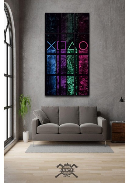 12 Parça Game Playstation Çerçeve Görünümlü Mdf Tablo Duvar Süsü Hediyelik Eşya (45 cm x 85 cm )