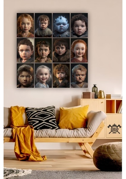 12 Parça Game Of Thrones Karakter Resimleri Çerçeve Görünümlü Mdf Tablo Duvar Süsü Hediyelik Eşya
