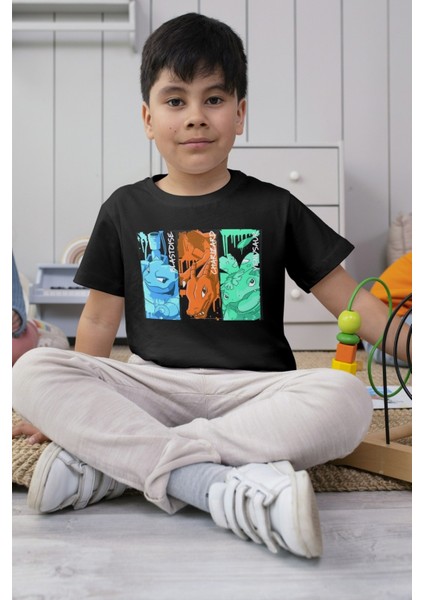 Pokemon Çocuk Tshirt Siyah Unisex Kesim Tişört