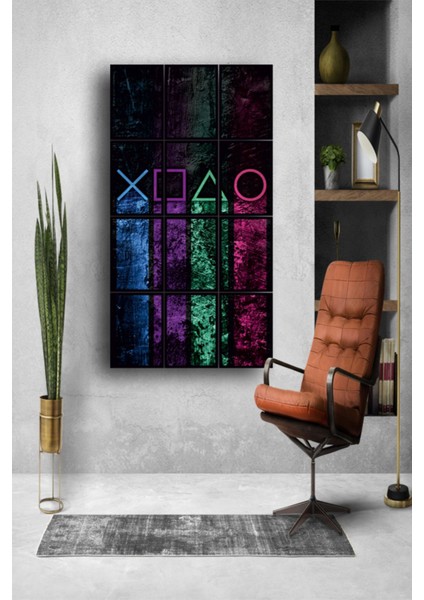 12 Parça Game Playstation Çerçeve Görünümlü Mdf Tablo Duvar Süsü Hediyelik Eşya (45 cm x 85 cm )