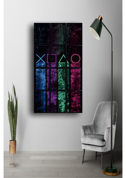 12 Parça Game Playstation Çerçeve Görünümlü Mdf Tablo Duvar Süsü Hediyelik Eşya (45 cm x 85 cm )
