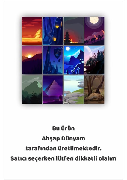 12 Parça Gökyüzü Manzara Resimleri Çerçeve Görünümlü Mdf Tablo Duvar Süsü Hediyelik Eşya
