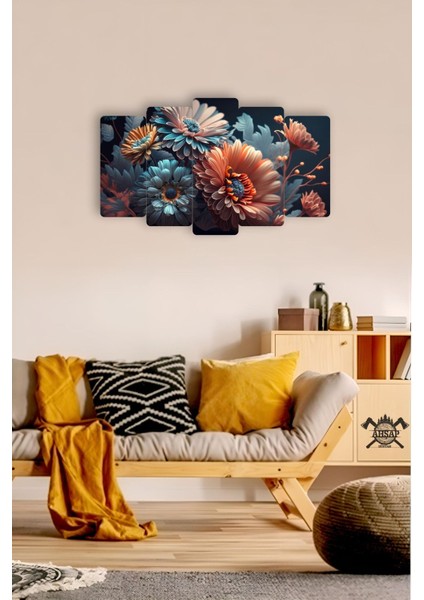 Çiçek Uyumu 5 Parçalı Mdf Tablo Hediyelik Eşya