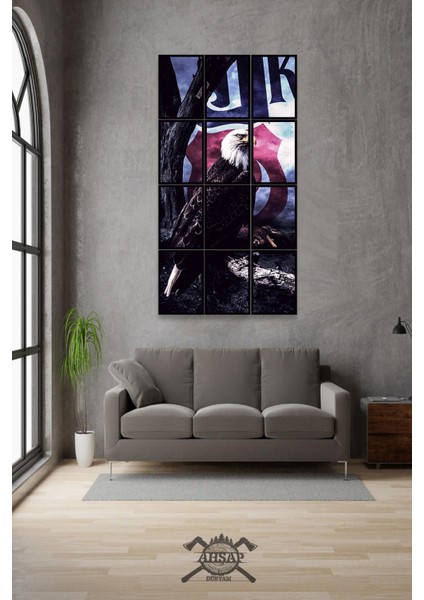 12 Parça Kartal Duruş Çerçeve Görünümlü Mdf Tablo Duvar Süsü Hediyelik Eşya (45 cm x 85 cm )