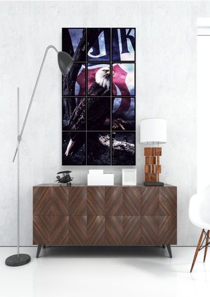 12 Parça Kartal Duruş Çerçeve Görünümlü Mdf Tablo Duvar Süsü Hediyelik Eşya (45 cm x 85 cm )