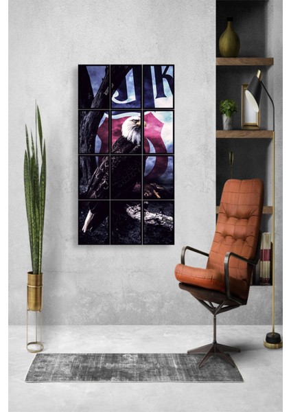12 Parça Kartal Duruş Çerçeve Görünümlü Mdf Tablo Duvar Süsü Hediyelik Eşya (45 cm x 85 cm )