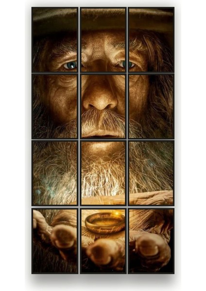12 Parça Yüzük Gandalf Çerçeve Görünümlü Mdf Tablo Duvar Süsü Hediyelik Eşya (45 cm x 85 cm )