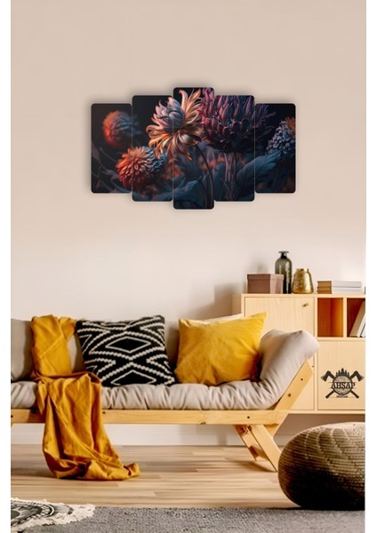 Çiçekler 5 Parçalı Mdf Tablo Hediyelik Eşya