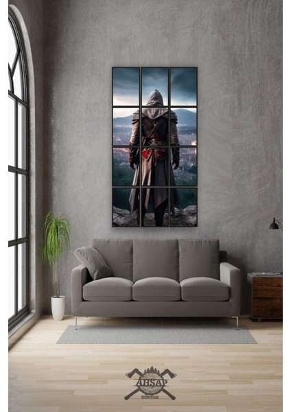 12 Parça Assassin's Creed Çerçeve Görünümlü Mdf Tablo Duvar Süsü Hediyelik Eşya (45 cm x 85 cm )
