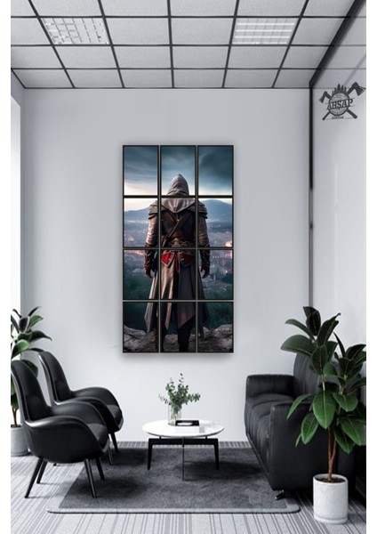 12 Parça Assassin's Creed Çerçeve Görünümlü Mdf Tablo Duvar Süsü Hediyelik Eşya (45 cm x 85 cm )