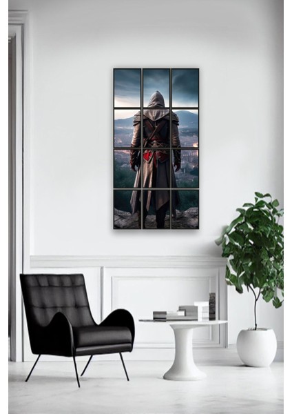 12 Parça Assassin's Creed Çerçeve Görünümlü Mdf Tablo Duvar Süsü Hediyelik Eşya (45 cm x 85 cm )
