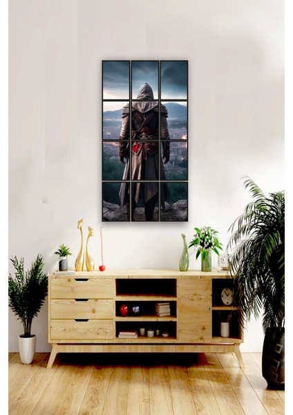 12 Parça Assassin's Creed Çerçeve Görünümlü Mdf Tablo Duvar Süsü Hediyelik Eşya (45 cm x 85 cm )