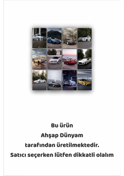 12 Parça Modifiye Arabalar Çerçeve Görünümlü Mdf Tablo Duvar Süsü Hediyelik Eşya Araba
