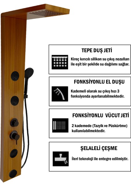 Venüs Teak Ağacı Premium Masajlı Duş Paneli - Dikey Jakuzi - Robot Duş - El Duşu - Lüx Duş fiyatları