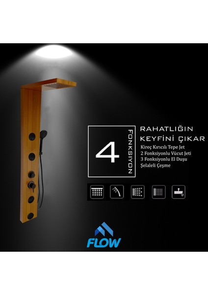 Venüs Teak Ağacı Premium Masajlı Duş Paneli - Dikey Jakuzi - Robot Duş - El Duşu - Lüx Duş modelleri