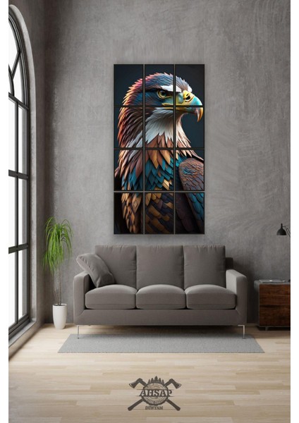 12 Parça Kartal Renkli Çerçeve Görünümlü Mdf Tablo Duvar Süsü Hediyelik Eşya (45 cm x 85 cm )