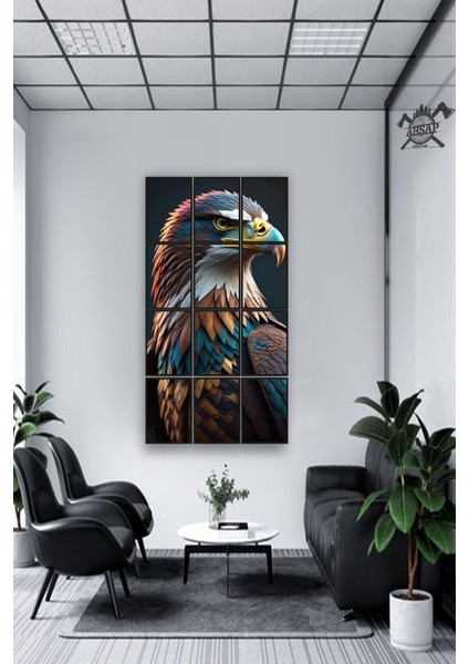 12 Parça Kartal Renkli Çerçeve Görünümlü Mdf Tablo Duvar Süsü Hediyelik Eşya (45 cm x 85 cm )