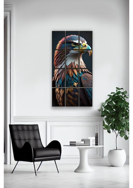 12 Parça Kartal Renkli Çerçeve Görünümlü Mdf Tablo Duvar Süsü Hediyelik Eşya (45 cm x 85 cm )