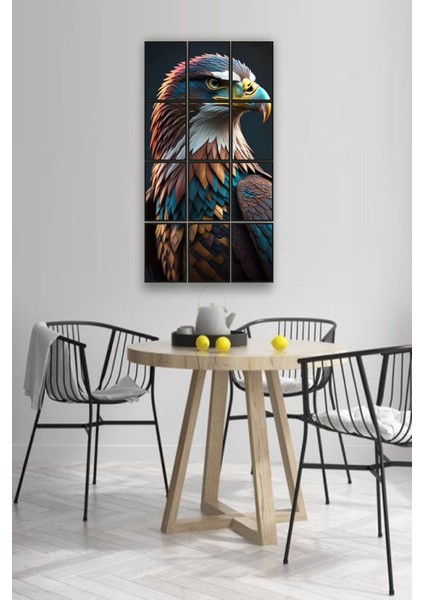 12 Parça Kartal Renkli Çerçeve Görünümlü Mdf Tablo Duvar Süsü Hediyelik Eşya (45 cm x 85 cm )