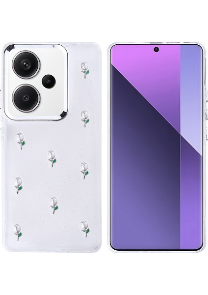 Xiaomi Redmi Note 13 Pro Plus 5g Kılıf Köşeleri Airbag Fiyonk Tasarım Simli Şeffaf Silikon Kapak