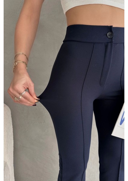 Kadın Lacivert Büyük Beden Krep Kumaş Likralı Ön Çimalı Ispanyol Paça Pantolon fiyatları