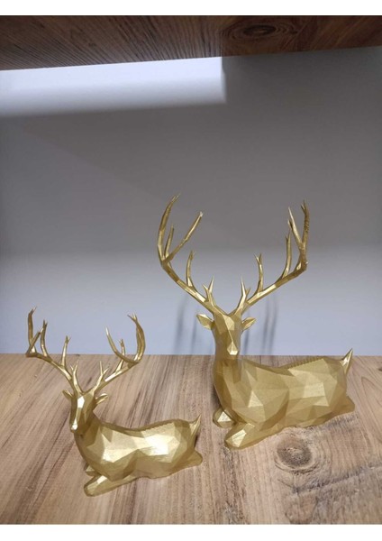 Modern Geyik Biblo 2'li Set Gold (Altın) (22 cm )