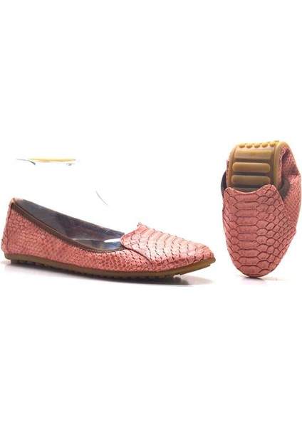 Pembe Croc Desenli Katlanabilir Kadın Babet