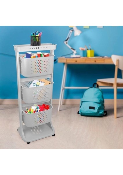 3 Katlı Çok Amaçlı Tekerlekli Sepet Titiz Kat Kat Organizer Banyo Mutfak Düzenleyici fırsatları