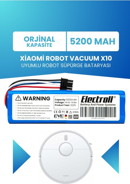 Xiaomi Robot Vacuum X10 Uyumlu Robot Süpürge Bataryası 5200MAH Robot Süpürge Pili