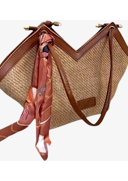 RBE Fularlı Simetrik Astarlı Hasır Kadın Çanta modelleri